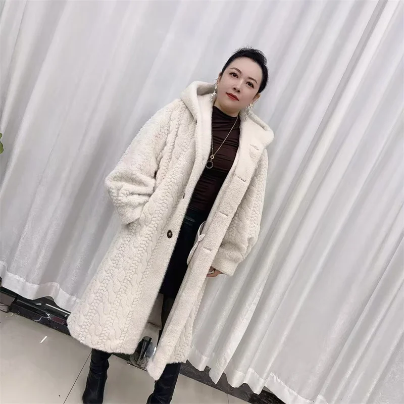 New Fried Dough Twists Environment-friendly Mink Fur Coat Long Coat Original Knitting Thickened Loose Korean Hoodie