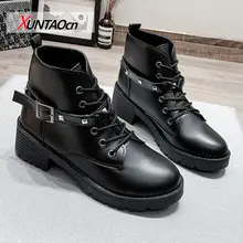 

2021 Fashion Women Leather Shoes Winter Woman Casual Martins Boots Female Ankle Boots Fashion lace-up with belt Women Boots