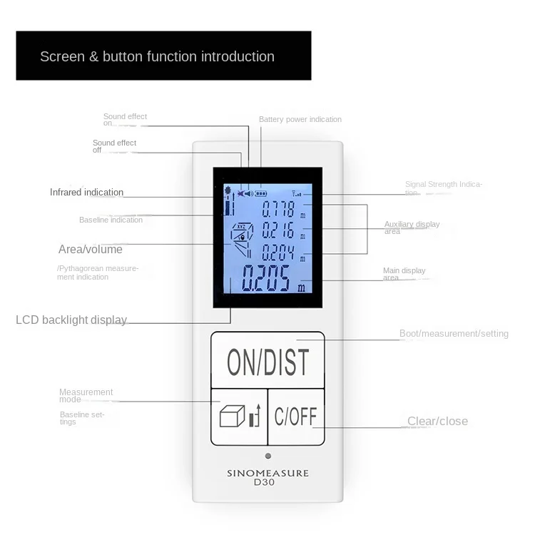 Description Picture 5 of item2024 USB 30M IP5 Mini infrared  handheld lithium battery charging laser rangefinders electronic measuring ruler  measure  tool