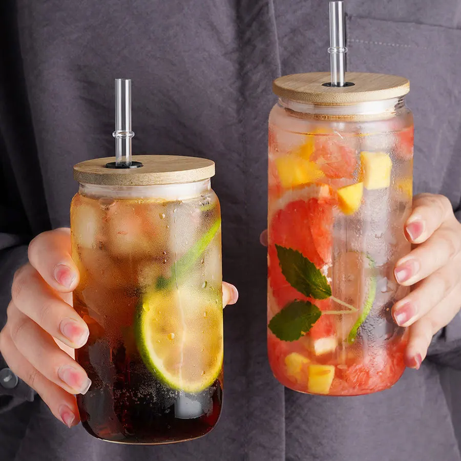 Glass Cups With Lids And Metal Straws, Iced Coffee Cups With Bamboo Lids,  Cute Boba Cup With Non-Slip Sleeve, Clear Drinking Glasses For Bubble Tea,  S - Yahoo Shopping