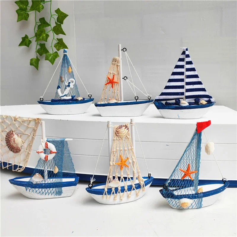 

Mediterranean Wooden Boat Model Decoration, Creative Shop Photo Props, Cake Decoration, Sailing Boat