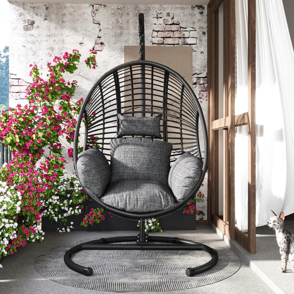 Hanging Egg Chair with Stand - Egg Swing Chair Outdoor Indoor Patio Wicker Chair Swing Hammock Egg Chairs 400lbs Capacity 5
