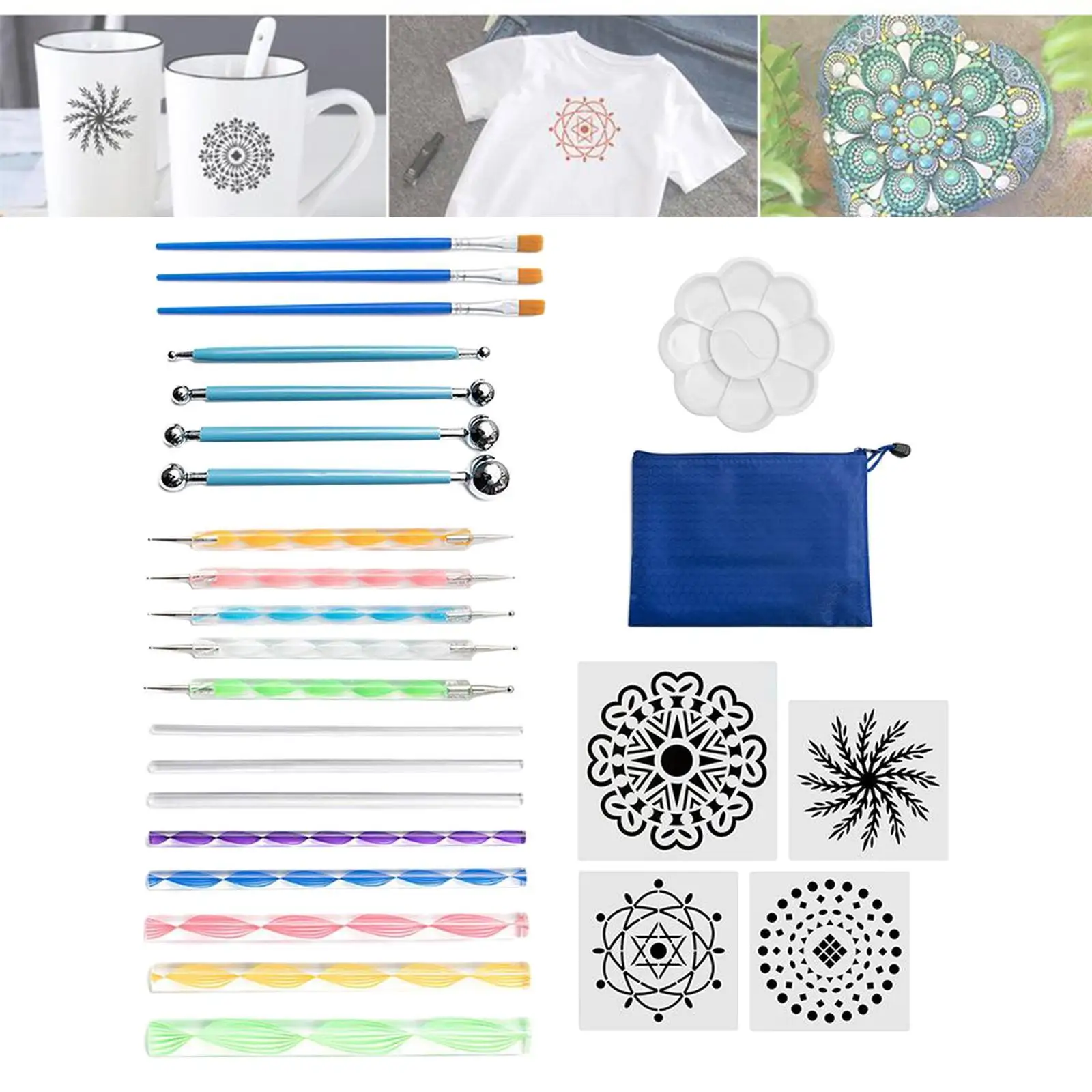 25Pcs Mandala Dotting Tools for Art Rock Painting Dotting Tool for Painting Mandalas Kit Tools Rods Storage Bag
