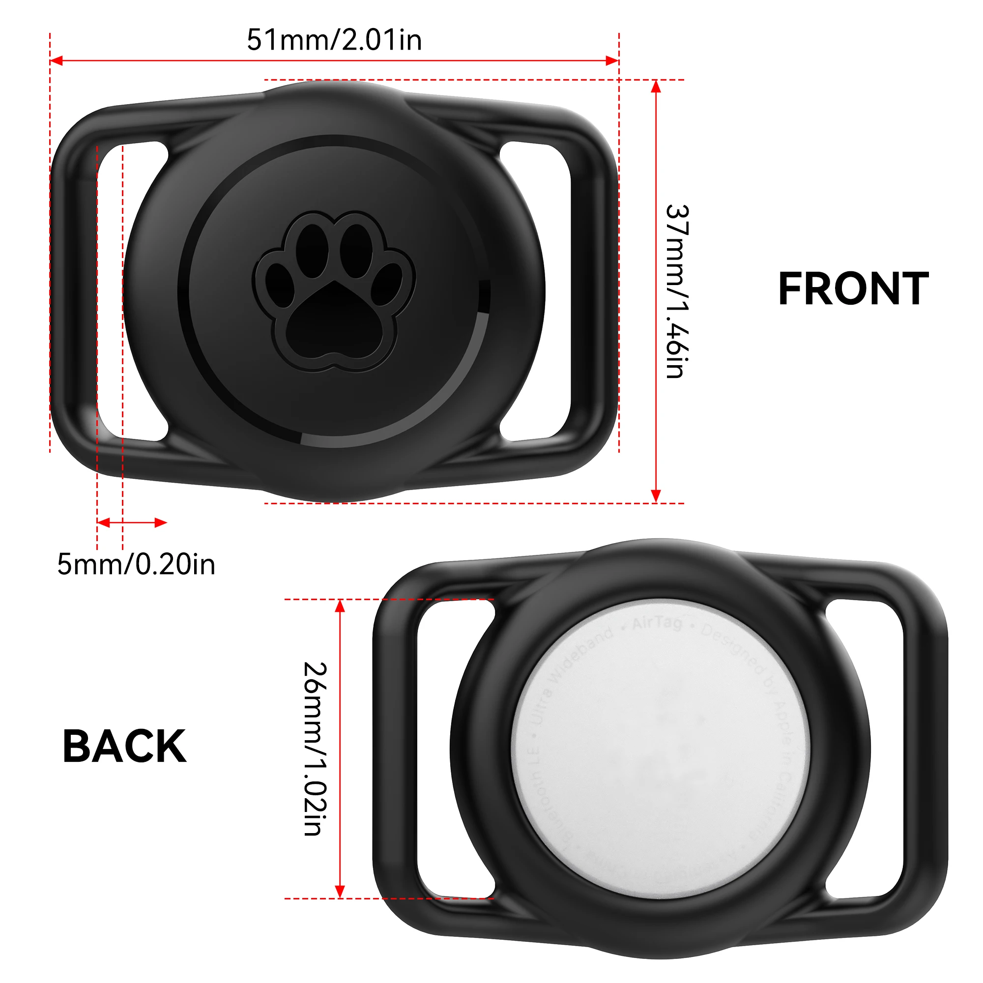 2pack Airtag Dog Collar Holder Waterproof Silicone for Apple AirTags Case Durable&Lightweight Air Tag Case for Pet Cat Collar