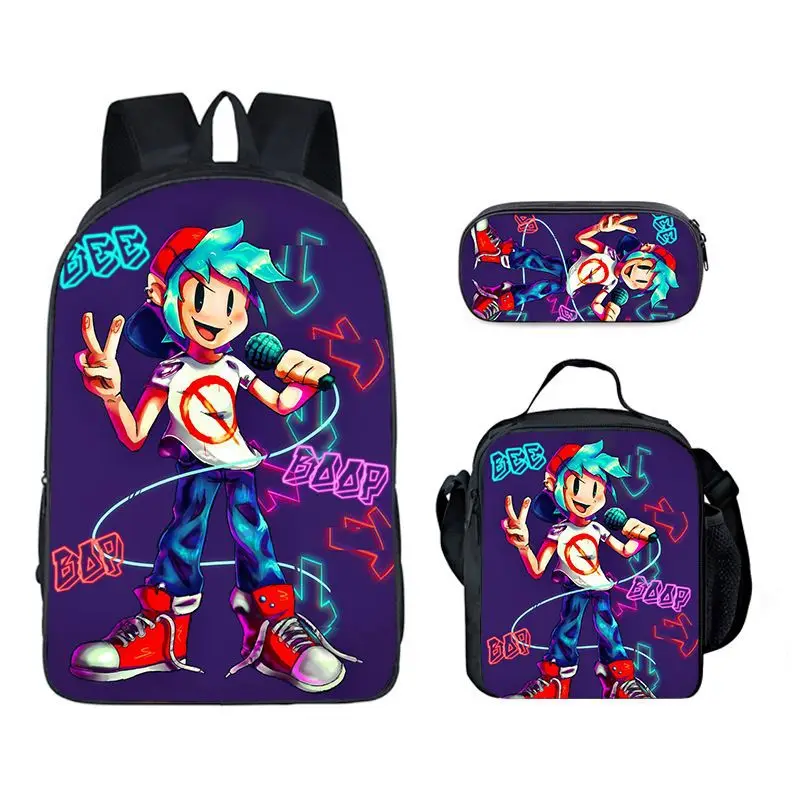 Cartoon Funny Friday Night Funkin 3pcs/Set Backpack 3D Print School Student Bookbag Anime Laptop Daypack Lunch Bag Pencil Case