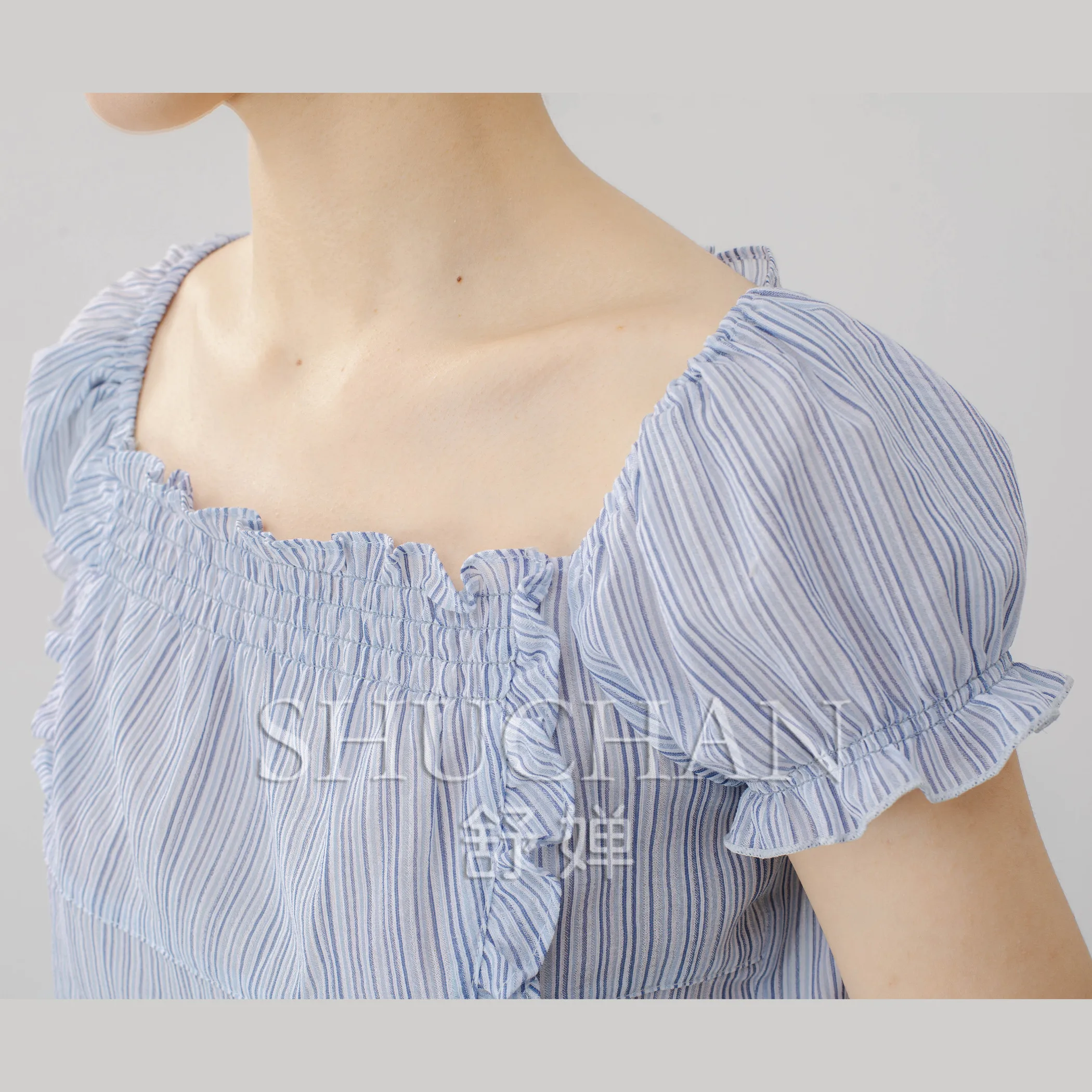 

France summer new 2024 design blouse women Square Collar 100% cotton women tops puff sleeve blusas mujer