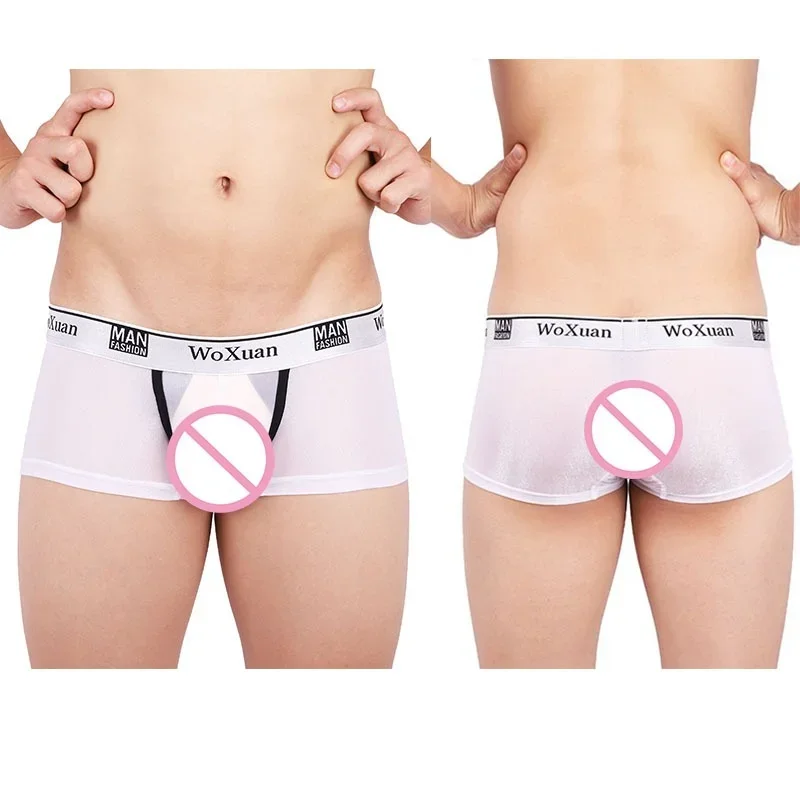 5pcs Men Ice Silk Boxershorts Underwear Male Solid Color Transparent Underpants Boxers Homme Boxershort Sexy Bugle Pouch Panties