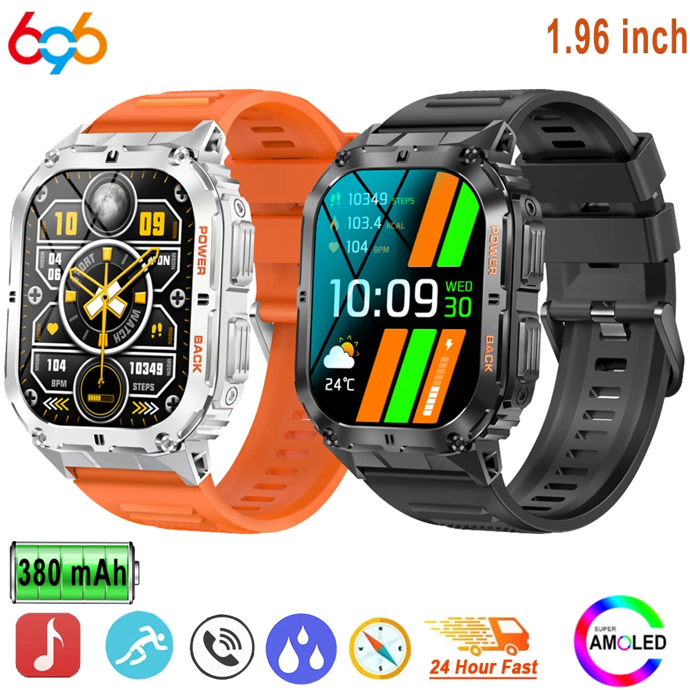 

Smart Watch Sports Fitness Men 1.96" AOMLED Screen Outdoor Compass Blue Tooth Call Smartwatch Health Waterproof Voice Assistant