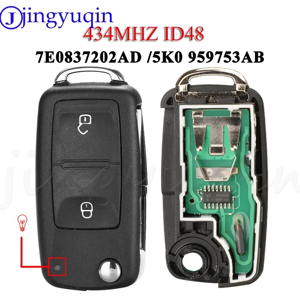 Car Remote Key jingyuqin 7E0837202AD 2BTN 434Mhz ID48 For VW Amarok Transporter Beetle Eos Seat Skoda Citigo 5K0 959753AB