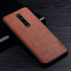 Premium Retro Litchi Leather Back Cover - Business Style Phone Case for Mi 9T Pro (Brown)