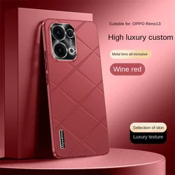 High - Luxury Vegan Leather Metal Lens Protection Anti - Drop Anti - Fingerprint Phone Case - OPPO Reno 13 (Red)