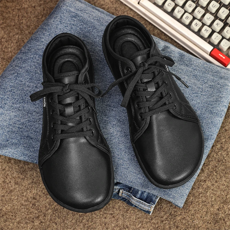 2024 Minimalist Shoes for Men Wide Toe Barefoot Zero Drop Shoes Casual Leather Fashion Sneakers Lightweight Walking Shoes