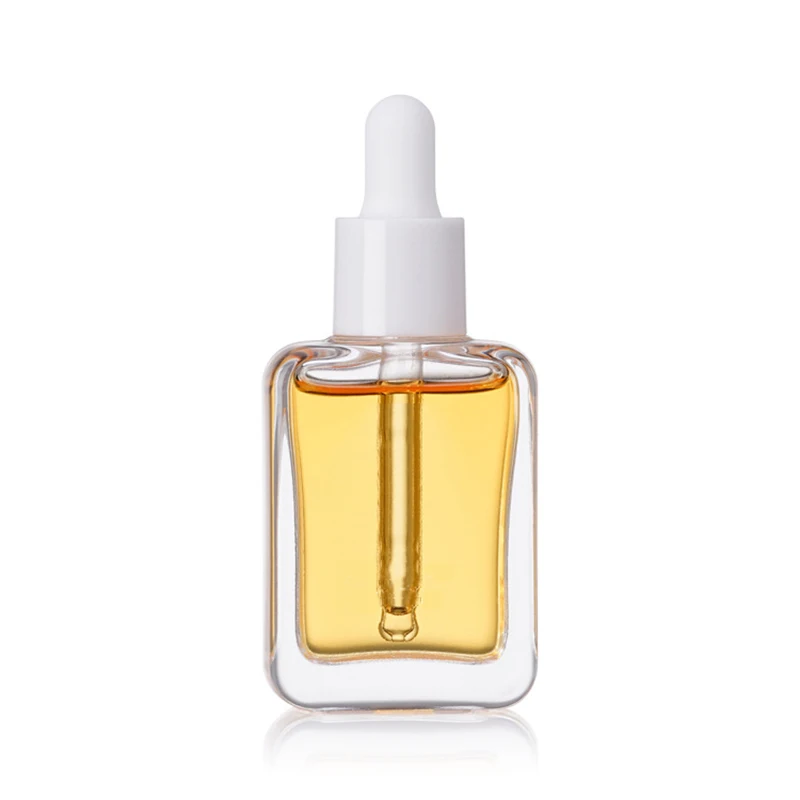 Flacon compte-gouttes carré aplati en verre transparent/violet de 30 ml pour huiles essentielles liquides d'aromathérapie, sérum, huiles de massage, recharge de sérum, soins de la peau_voghion.com