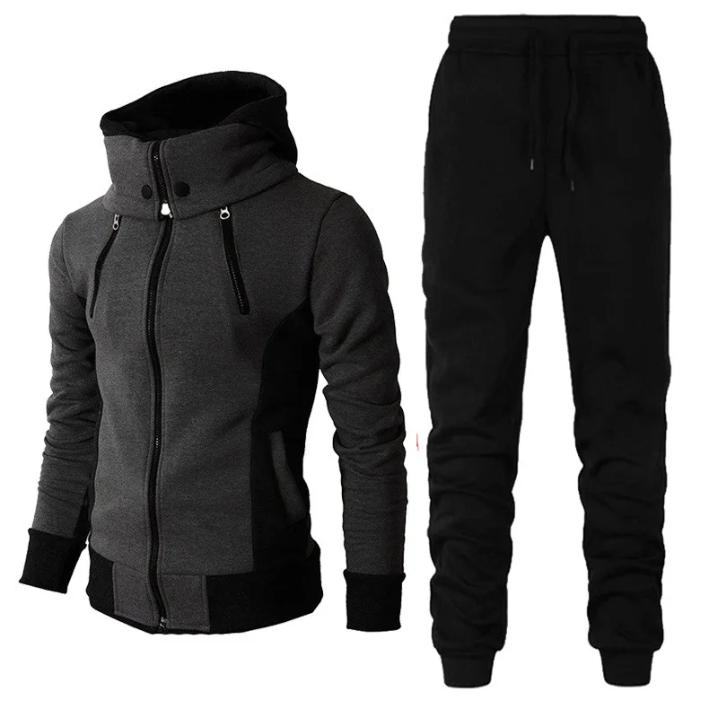 2023 New Arrival Mens Zipper Tracksuit Hoodies and Black Sweatpants High Quality Male Outdoor Casual Sports Jacket Jogging Suit