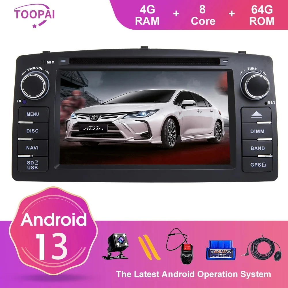 TOOPAI Android 13 для Toyota Corolla E120 Altis E120 2000-2006 BYD F3 Автомобильный мультимедийный навигатор GPS DVD медиаплеер автомобильное радио стерео