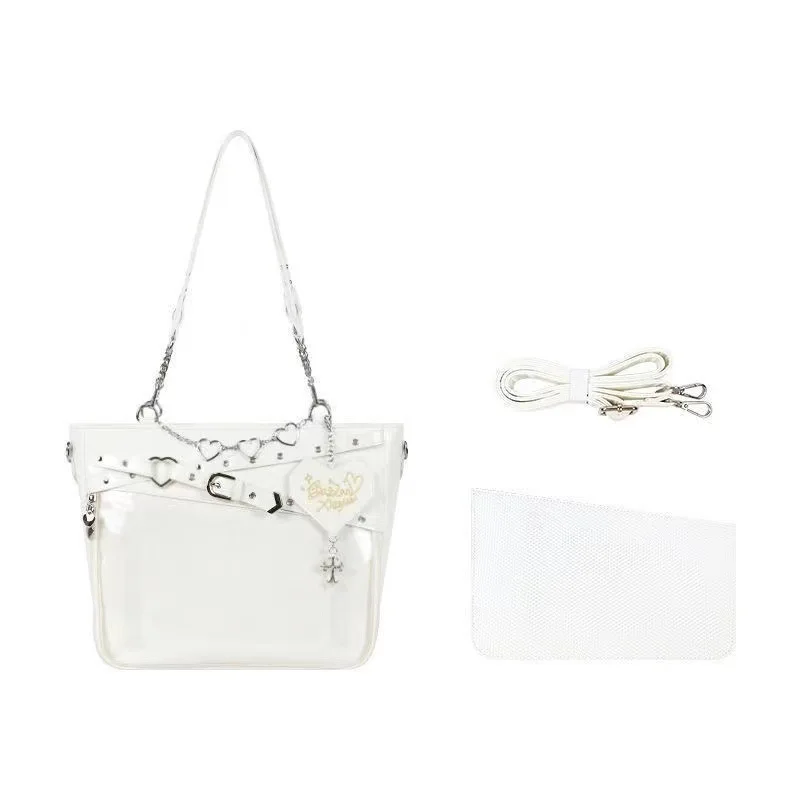 Nuova borsa a tracolla Ulzzang trasparente a grande capacità Spicy Girl Cool Ita con catena d'amore Love Chain._voghion.com