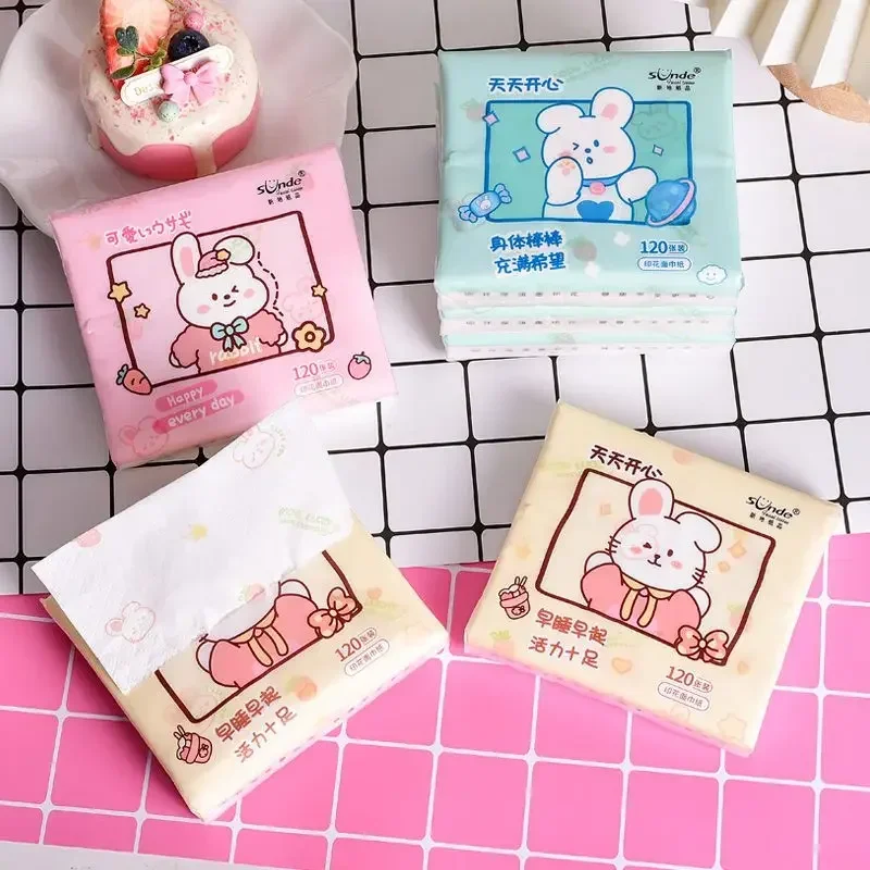 16 Packs of Cartoon Printing Handkerchiefs 4 Layers of Thickened Portable Small Packs Napkins Facial Tissues Can Be Wet Water