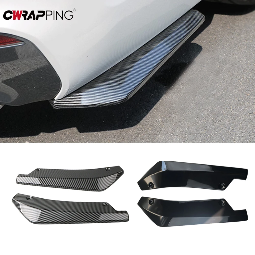 Bumper Lip bumper lip 2pcs Universal Car Rear Bumper Lip Diffuser Splitter Spoiler Scratch Protector Black Carbon Fiber Rear Lip Wrap Angle Splitters