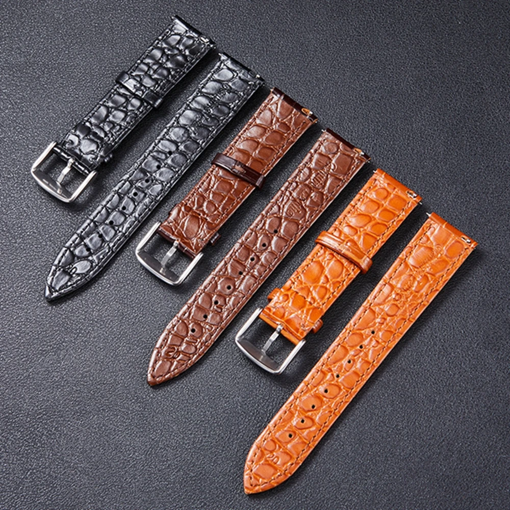 Top Layer Cowhide Strap 18mm 19mm 20mm 21mm 22mm Bright Genuine Leather Watchband Soft Waterproof Wristband Accessories