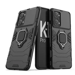 Durable Shockproof Armor Case with Car Ring Magnetic Back for OPPO K7X (Black)