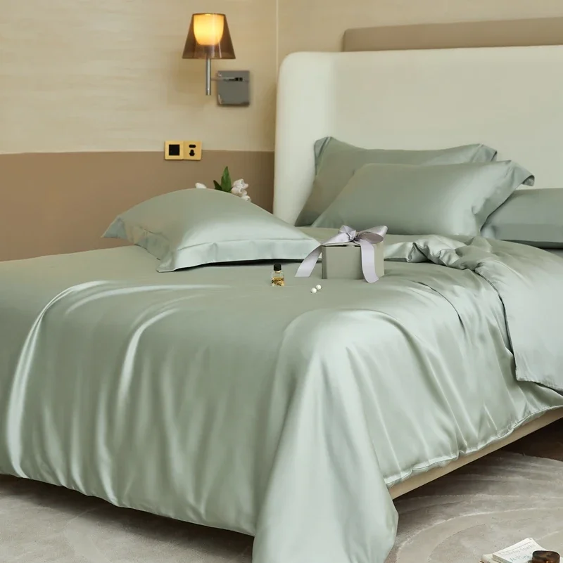 

Solid Color Bedding Set Natural Mulberry Silk Quilt Cover Bed Sheet Pillowcase Queen King Size Duvet Cover Set