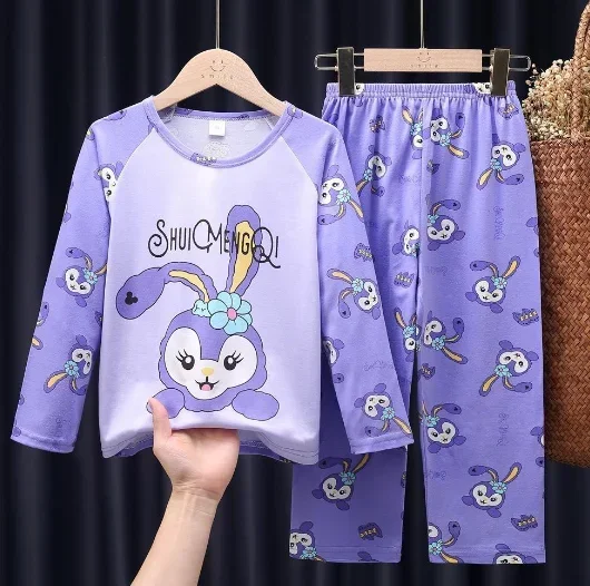 thumbnail image 1 of Sanrios Conjunto de pijama cómodo para niños y niñas Anime Hello Kittys Kuromi Cinnamoroll lindo cuello redondo pantalones de manga larga ropa de descanso, 1 of 5