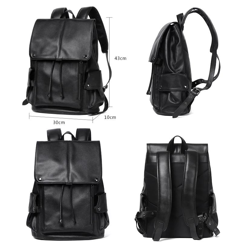 Genuine Leather Men Backpack Travel Male Mochila Fashion Large Capacity For Boy 15.6" Laptop School Bag College Style Women