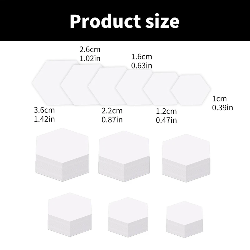 600Pcs Hexagon Paper Piecing Paper for Patchwork Quilting, 6 Different Size Piecing Shape Quilting Templates