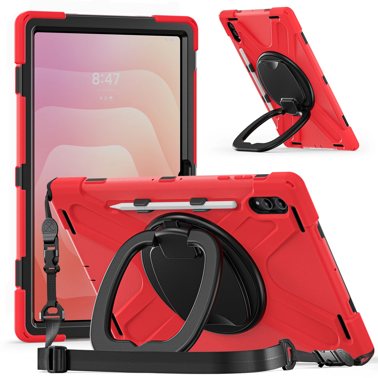 Premium Rotating Tablet Case with Handle Grip and Shoulder Strap - Enhanced Protection