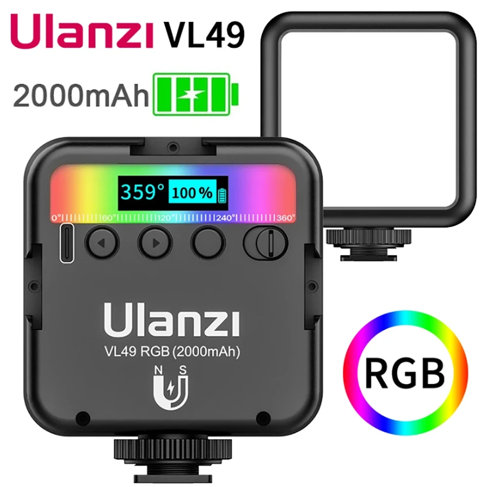 Ulanzi VL49 RGB Video Lights Full Color Mini LED Camera Light Magnetic Fill Lamp Photo Photography Lighting for Youtube TikTok