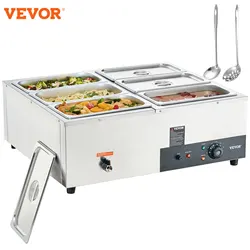 VEVOR 6-plate food heater, 6 x 8QT electric steam table, 1500W professional countertop buffet, suitable for restaurants