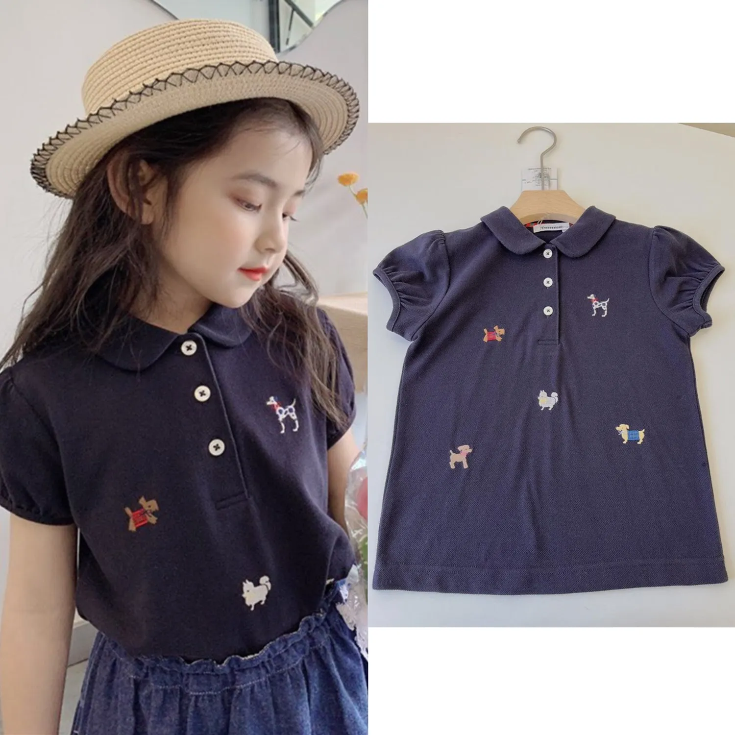 

summer baby t-shirt 2023 Girls t-shirt Summer short sleeve top Cartoon Embroidered Lapel T-Shirt