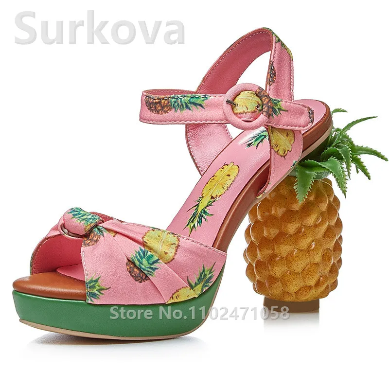 Pineapple Strange Heels Women Sandals Fashion Design Printing Fruit