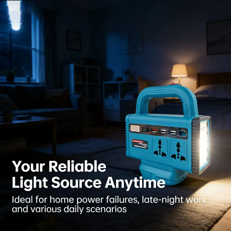 Inverter LED Multifunzionale Portatile Compatibile con Batterie Li-ion 18V Makita/Milwaukee con Porta USB Type-C - immagine 4