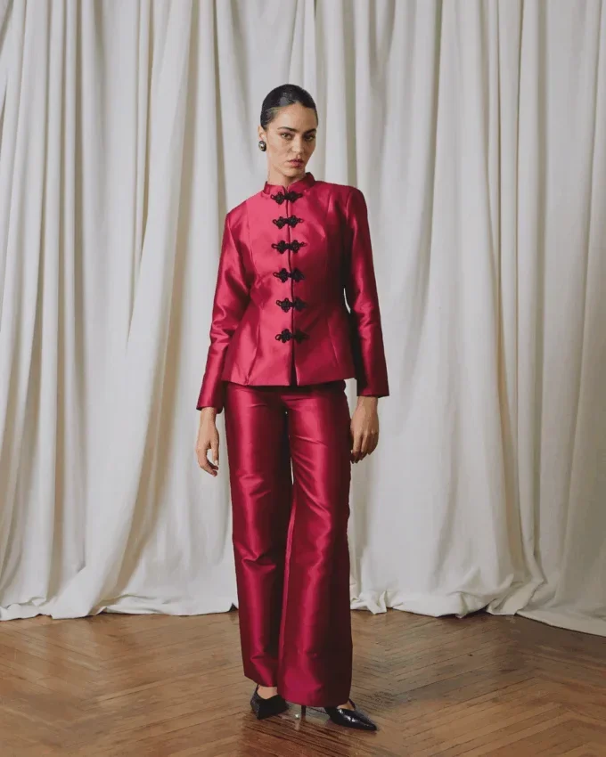 Elegant Satin Coat – Women's Satin Jacket With Cinched Waist & Button Closure
