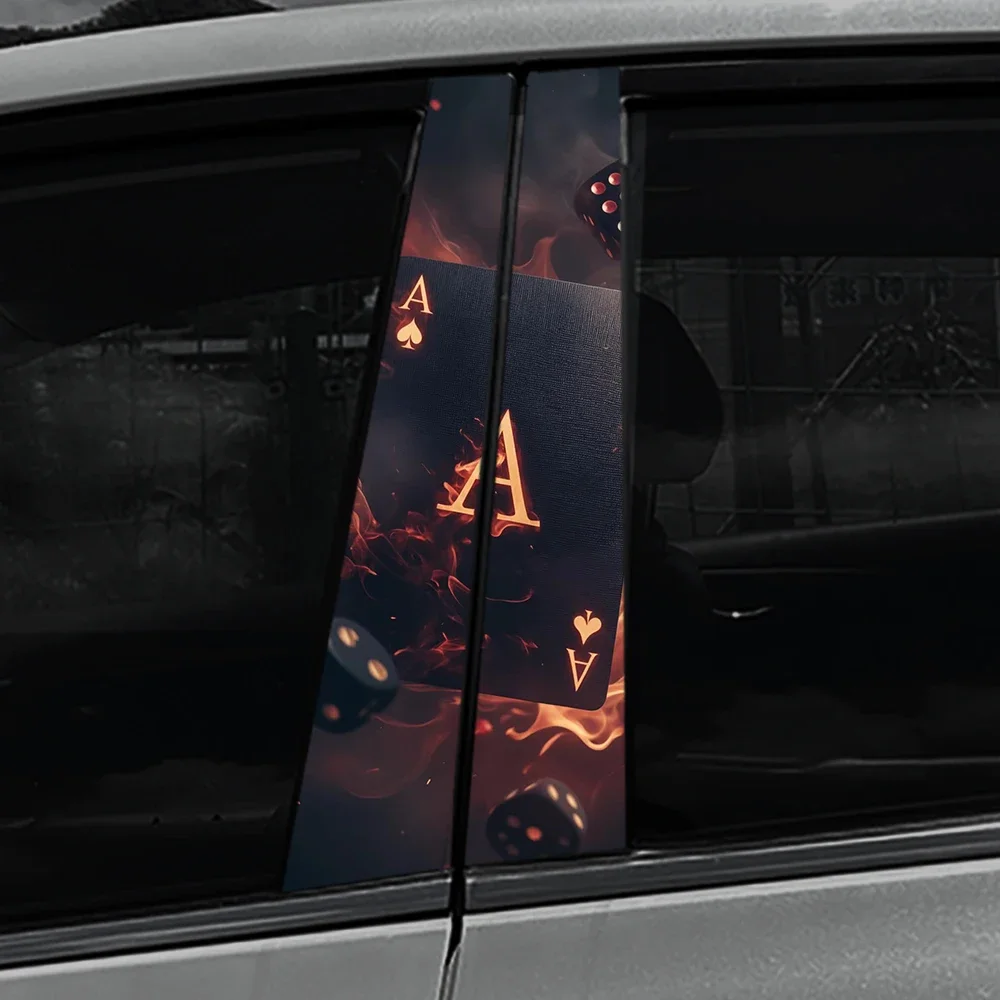 Waterproof Fire Poker Playing Card Car Stickers - Decorative B-pillar Auto Decals and Scratch Covers