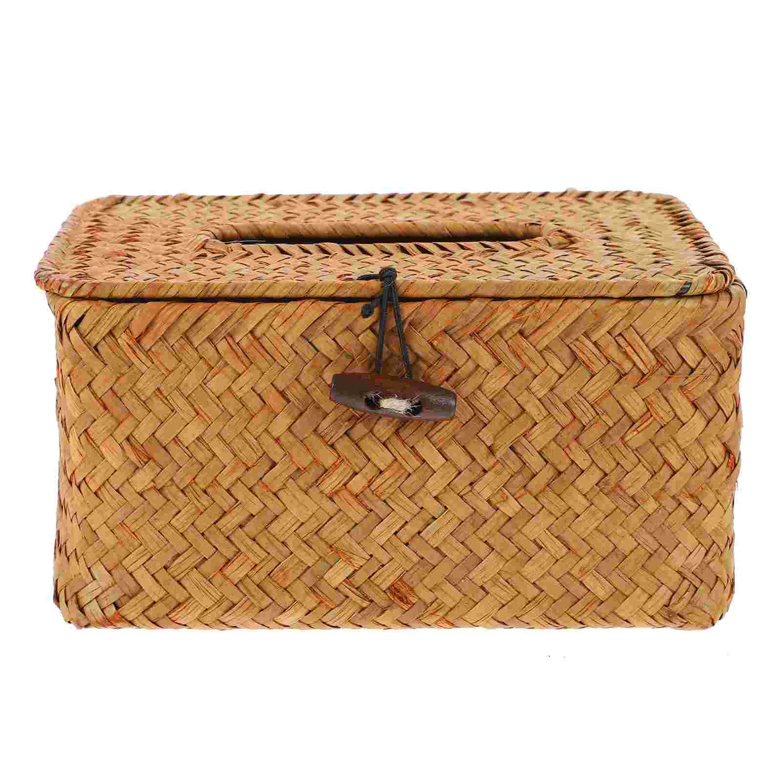 

Rattan Tissue Box Holder Rectangular Woven Tissue Box Cover Wicker Refillable Paper Napkin Dispenser Holder Organizer Box