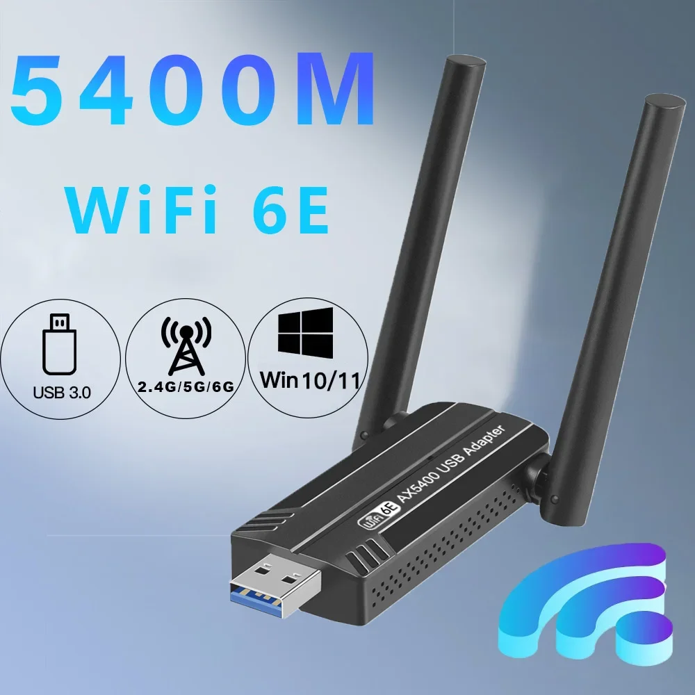 

5400Mbps USB3.0 WiFi 6E Adapter Tri Band 2.4G 5G 6G Wireless WiFi Dongle with Antenna Gigabit Ethernet Network Card Receiver