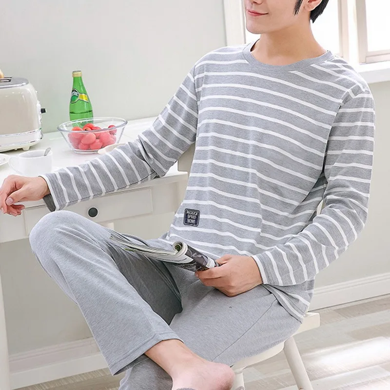 Cotton Long Sleeve Pajamas Set For Men Cute Spring Cartoon Male Sleepwear Summer Casual Home Clothes Comfortable Pijamas men's cotton pyjamas