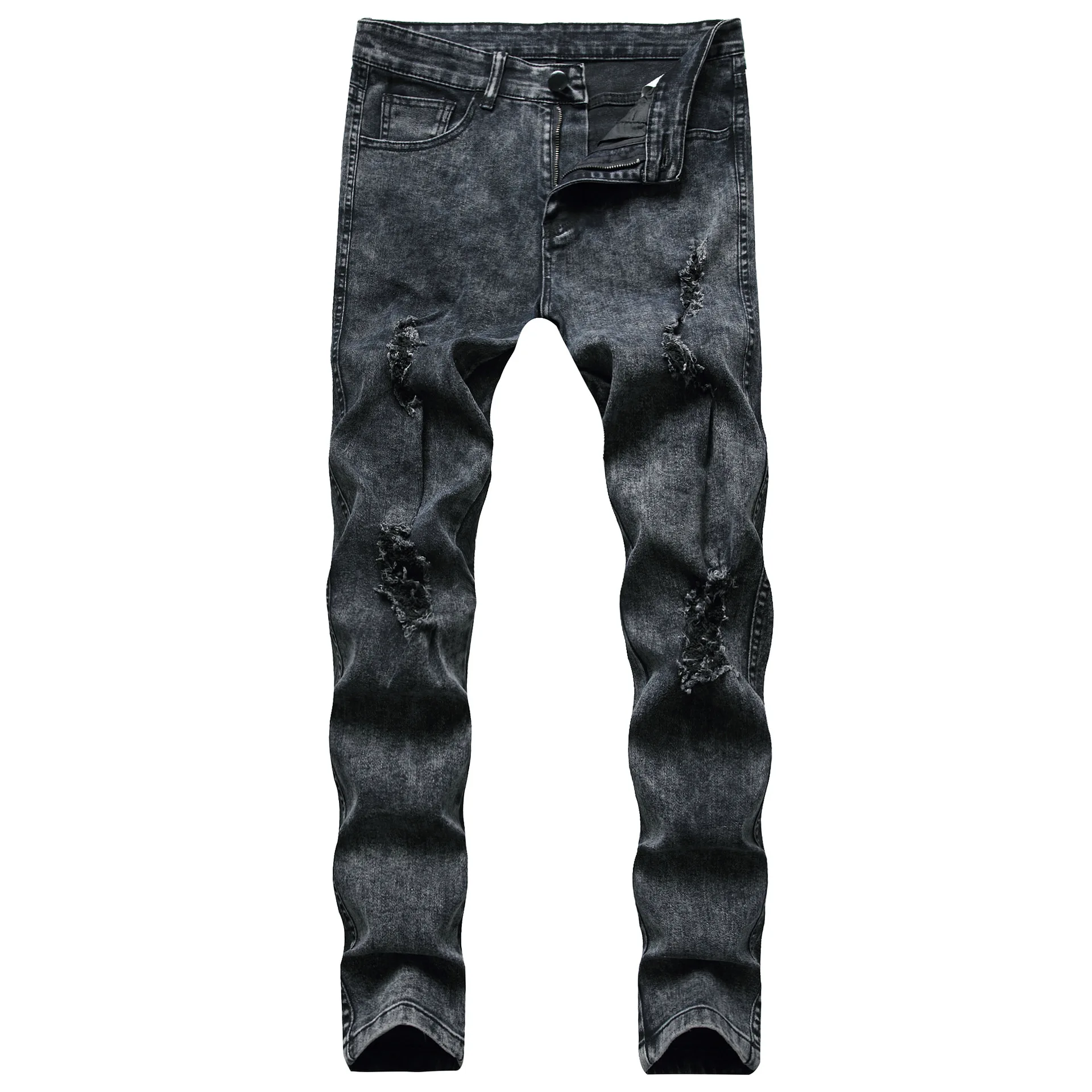 black skinny jeans men Jeans Denim Men's Trousers Fashion Men's Jeans Slim Stretch Brand Business Pants Trousers Classic black ripped jeans mens