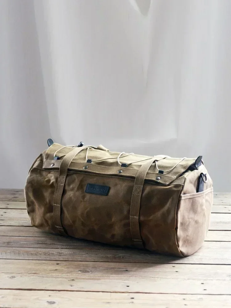 Oil Wax Canvas Cowhide Travel Tote Bag Vintage Waterproof Motorcycle Bag Causal Tools Men Handbags Messenger Bags