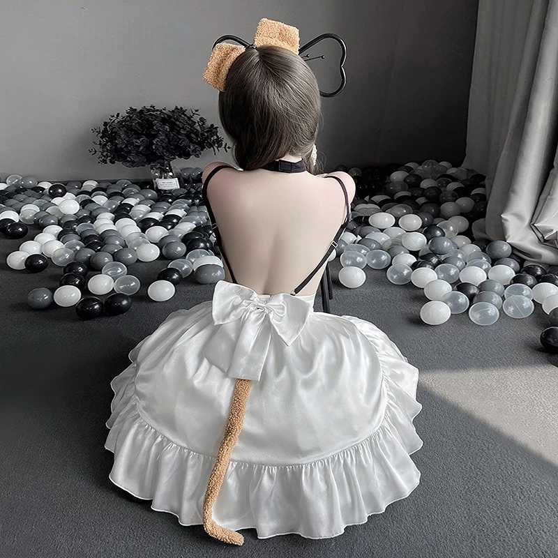 Women Lingerie Animal Cosplay Costume Strap Off Shoulder Women Maid Dress With Apron Backless Bow Sexy Puppy Cute Bear Lingerie