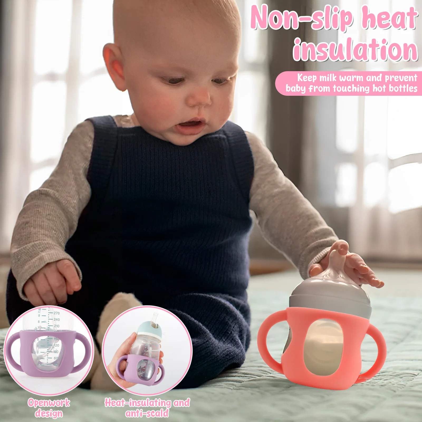 6Pcs Silicone Sleeves Silicone Baby Bottle Cover with Handle Anti Slip Heat Resistant Glass Bottle Sleeve 120/240ml Bottle Cover 3