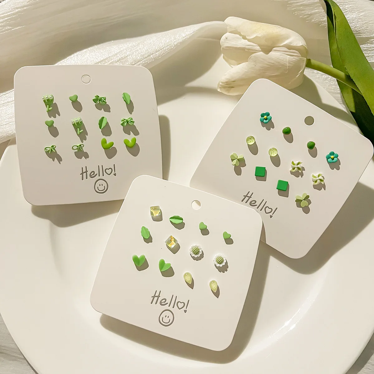 

s925 Silver Needle Summer New Earring Set Green Fresh Forest Earrings Sweet Versatile Simple Earrings for Women Drop Shipping
