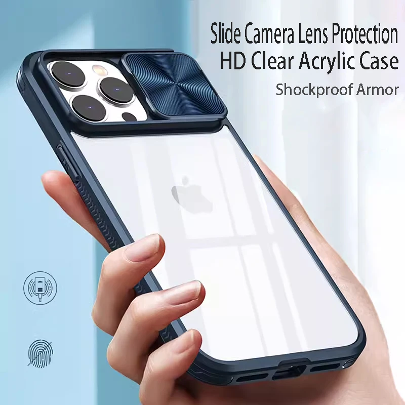 Slide Camera Protection Hybrid Acrylic Clear Shockproof Armor Case - Durable Hard Cover