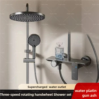 ห้องน้ําสีเทาชุดฝักบัวมัลติฟังก์ชั่นระบบฝักบัวร้อนและเย็นชุดโรงแรมอพาร์ทเมนท์อ่างอาบน้ําฝักบัวก๊อกน้ํา 1