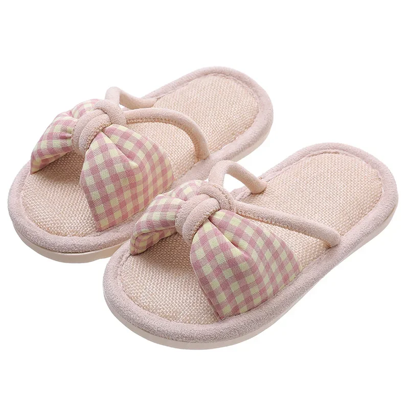 Pantoufles en lin avec nœud coréen pour enfants, chaussures Parker