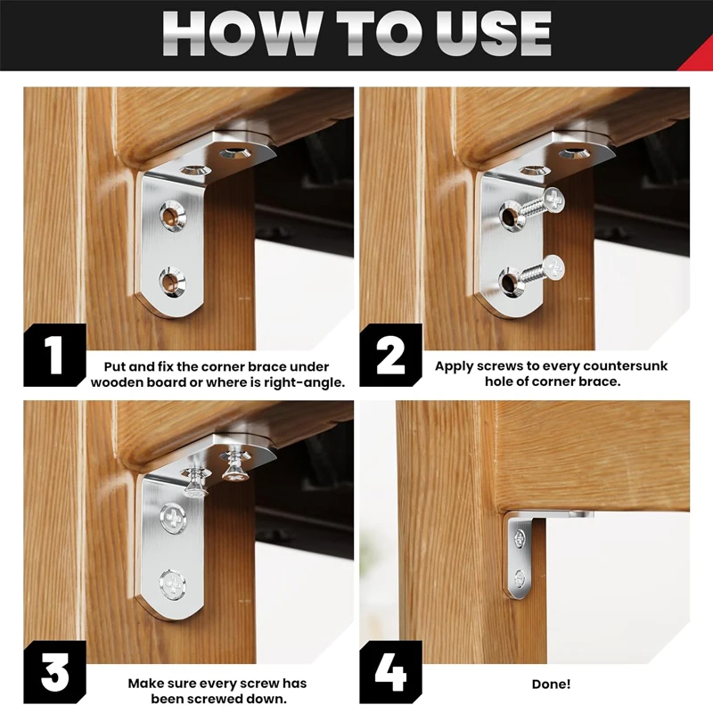 Stainless Steel L Corner Brace Metal 90 Degree Right Angle Brackets Connectors for Wood Furniture Bedframe Cabinet Joint Bracket
