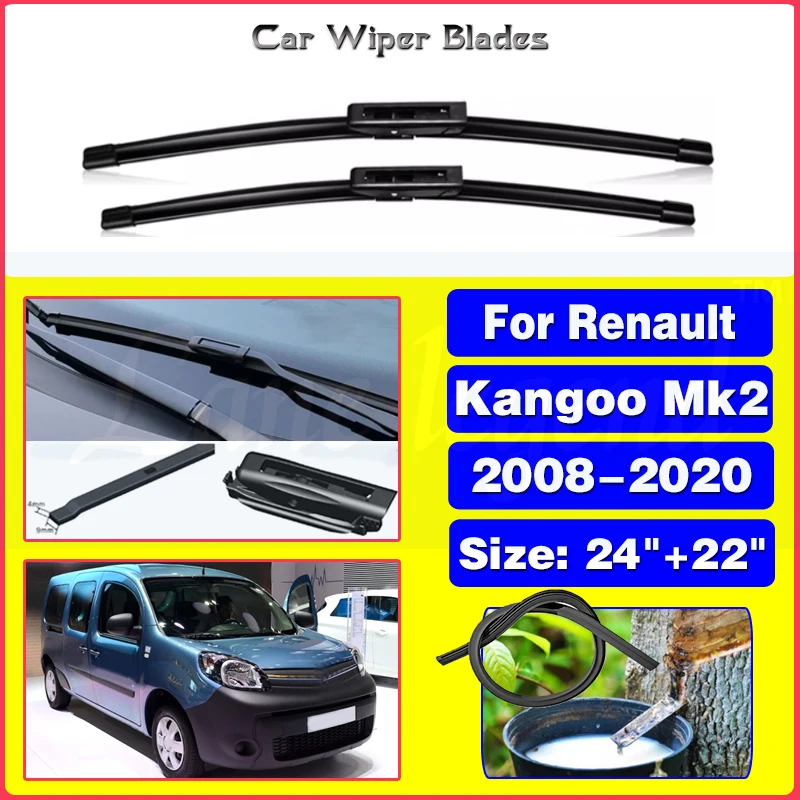 

Front Wiper Blades For Renault Kangoo Mk2 2008-2020 Windshield Windscreen Window 24"+22" 2013 2014 2015 2016 2017 2018 2019 2020
