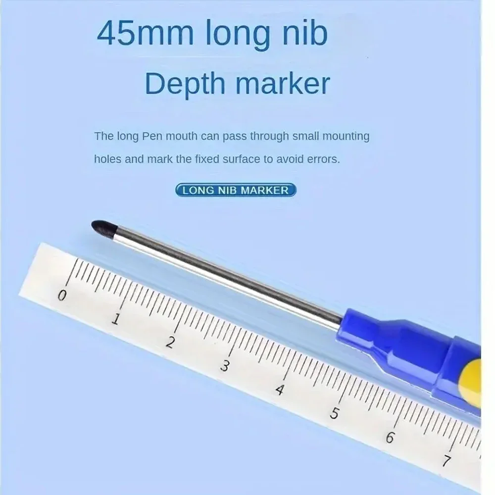 Multi-Purpose 45mm Deep Hole Marker Pens - Waterproof Long Nib Carpenter Pens for Woodworking and Bathroom Use